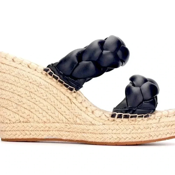 Kenneth Cole New York OLIVIA BRAIDED BLACK OPEN TOE WEDGE SANDALS - Picture 5 of 7